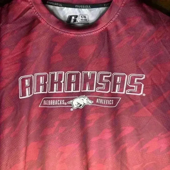Arkansas Razorbacks Men's Russell T-Shirt / Size Large / Red & White - Picture 2 of 15